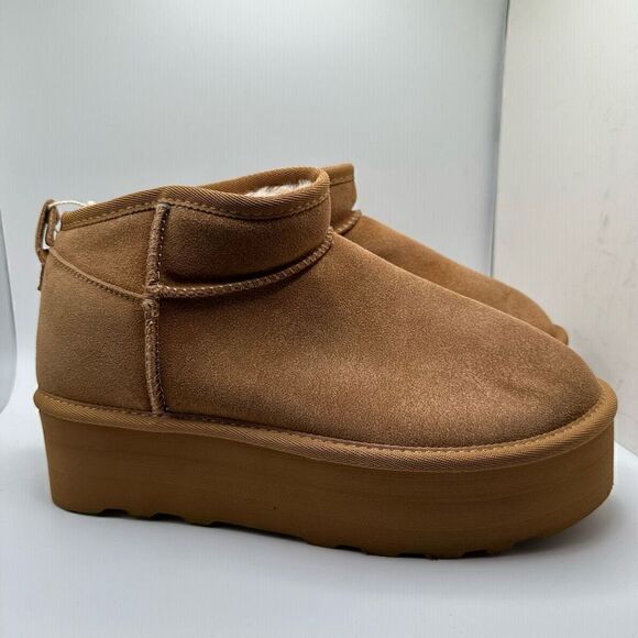 CUSHIONAIRE Women's Genuine Suede pull platform boot +Memory Foam 9 CHESTNUT - Picture 1 of 7